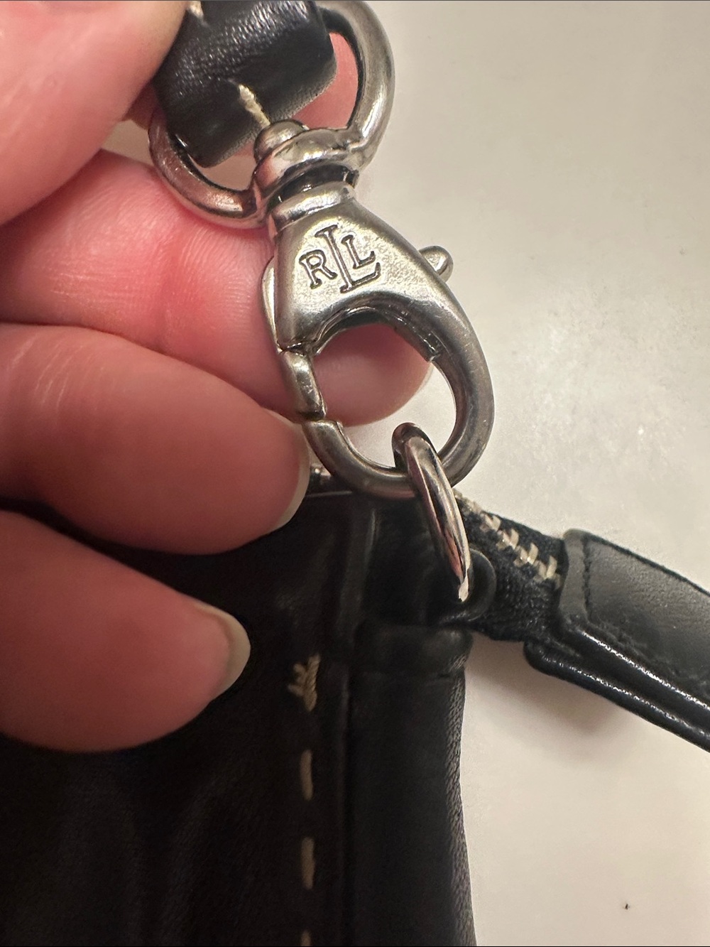 Lauren Ralph Lauren Black Leather Wristlet with Logo Patch - Picture 3 of 10